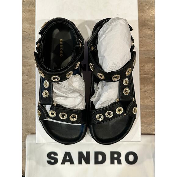 NEW Sandro Rhinestone Hook and Loop Sandals Black size 36 / 5.5 - Picture 9 of 12